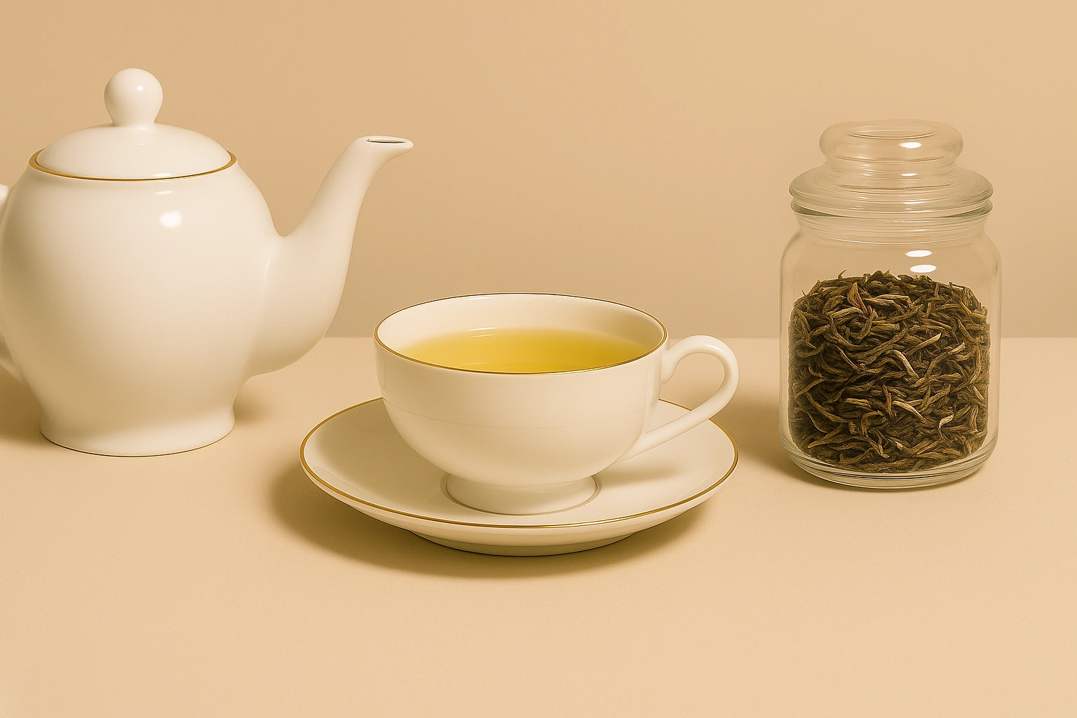 Gelber Tee mit Teetasse und losem Tee - Hintergrund